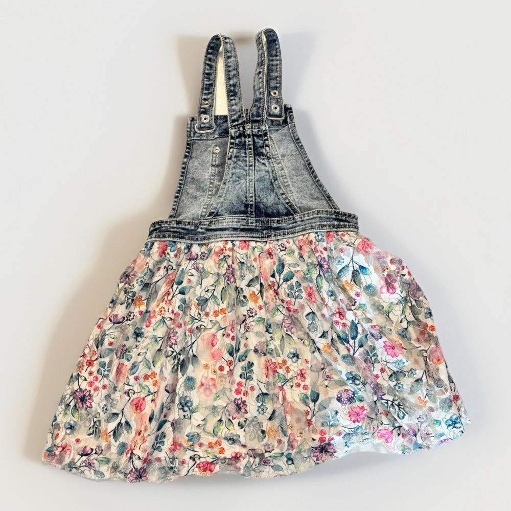 Jordache Dress Denim Floral Overall Dress Skirt Tulle Spring Play Girls 7-8 - Picture 6 of 7